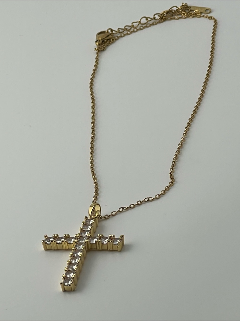 Gold Cross Pendant stainless Necklace with Clear Stones - Women Jewelry